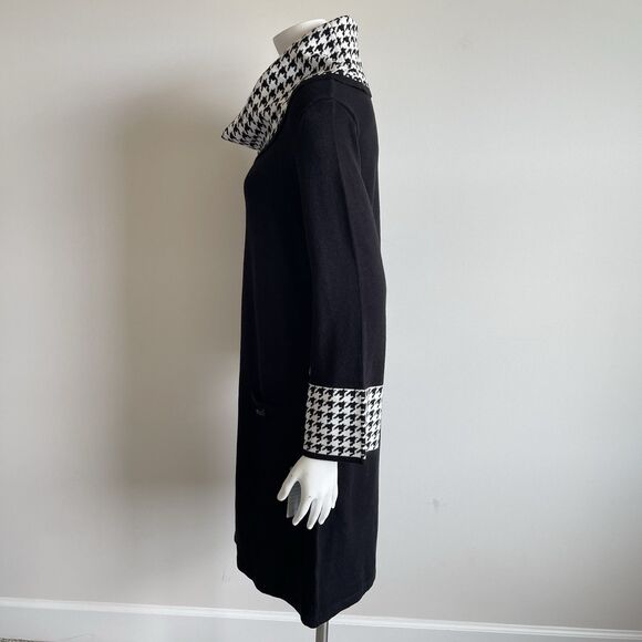 Eliza J Cowl Neck Sweater Dress Sz Large Black Houndstooth Modest Cocktail Party - Picture 8 of 15